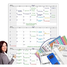 Dry Erase Vertical Three Month Laminated jumbo Wall Calendar, 46" x 63", Huge quarterly Laminated Erasable White Board, Giant 90 day Family Whiteboard Schedule Planner, Large Multi Month Reusable Poster