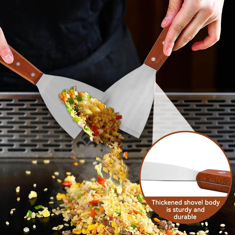 2pcs Spatula for Cast Iron, Stainless Steel Griddle Scraper Slant