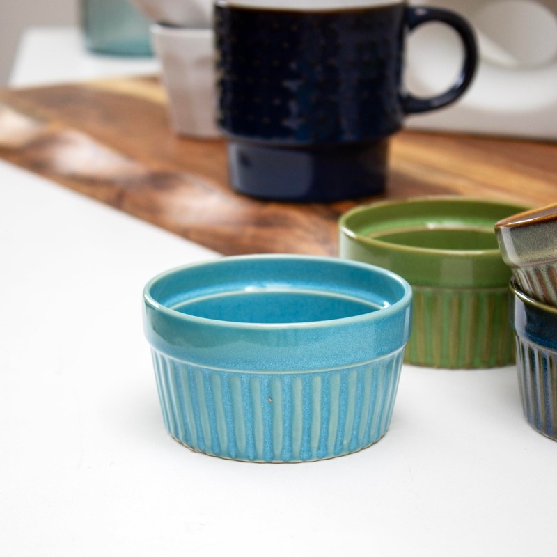 Reactive Glaze Ramekins Set Of 4 Colourful Mix Ribbed 200ml