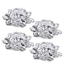 GOLDEAL 5" Inch Crystal Lotus Candle Tealight Holders Decorative,Votive Candle Holders Bulk,Clear Glass Candle Holder for Romantic Candle ,Dinners,Wedding,Bathroom.(4 PCS)