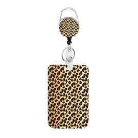 Leopard Print ID Badge Holder with Clip Badge Reels Retractable Heavy Duty,Keychain,ID Card for Women, Teachers, Nurses, Doctor,Students, Office
