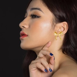 Gold Bow Earrings for Women Cute Ribbon Earrings Gold Bow Knot Earring Bow Stud Earrings Birthday Party Jewelry Christmas Gifts (Gold Bow Earrings)