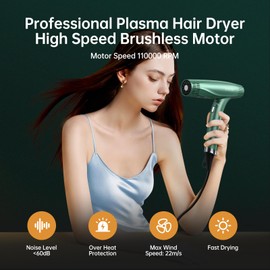 Hair Dryer, Foldable Dual Lonic Blow Dryer for Women Men, with Powerful Brushless Motor, Magnetic Nozzle, 12 Modes, High Speed, Fast Drying, Silent, for Travel Salon Home
