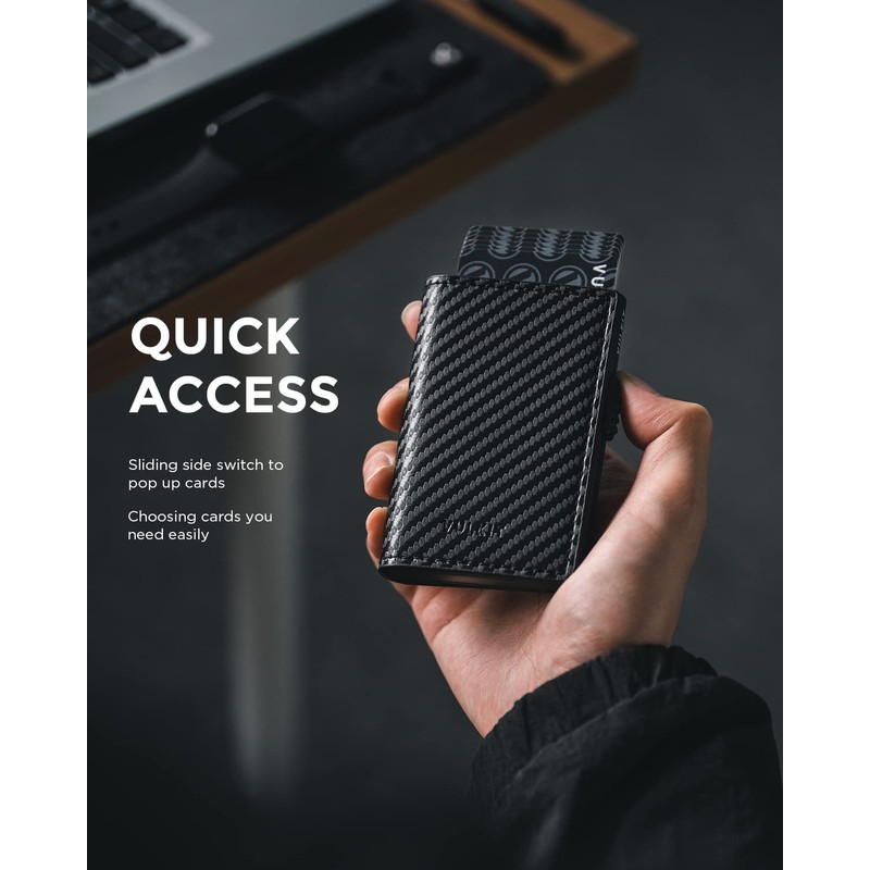 VULKIT Card Holder Pop Up Wallet RFID Blocking Slim Leather