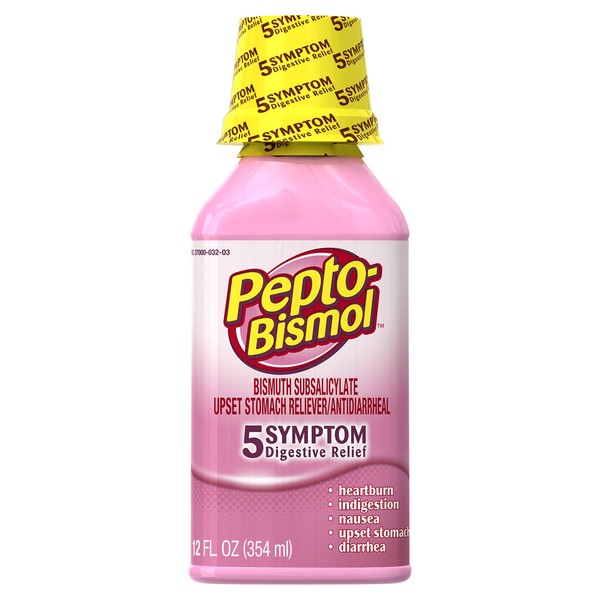 Pepto-Bismol Original Liquid 5 Symptom Medicine - Including Upset Stomach & Diarrhea Relief, 12 Oz (Pack of 4)