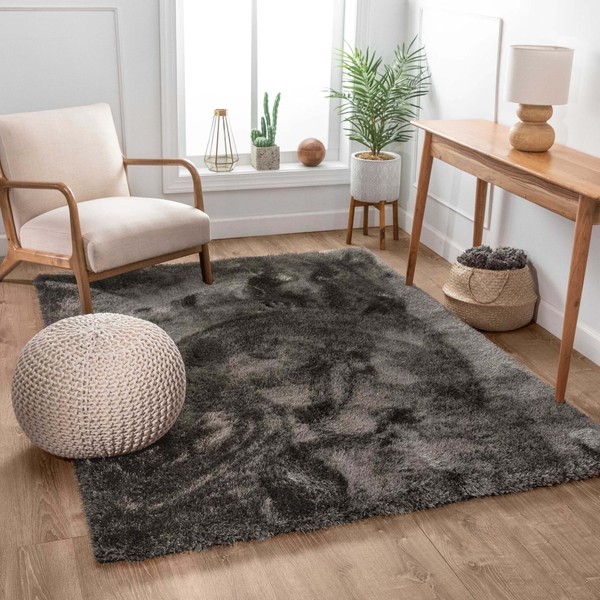 Well Woven Feather Collection Liza Shag Rug – Black, 5'3"