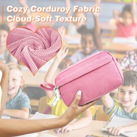 JAESITETER Big Capacity Pencil case,Soft Corduroy Pencil Bag with 3 Compartment,Pencil Pouch School Supplies Cute Pencil Box Pencil Bag for Teen Girls Boys College