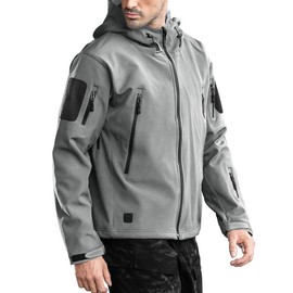 FREE SOLDIER Men's Outdoor Waterproof Soft Shell Hooded Military Tactical Jacket (Glacier Gray 4X-Large/US)