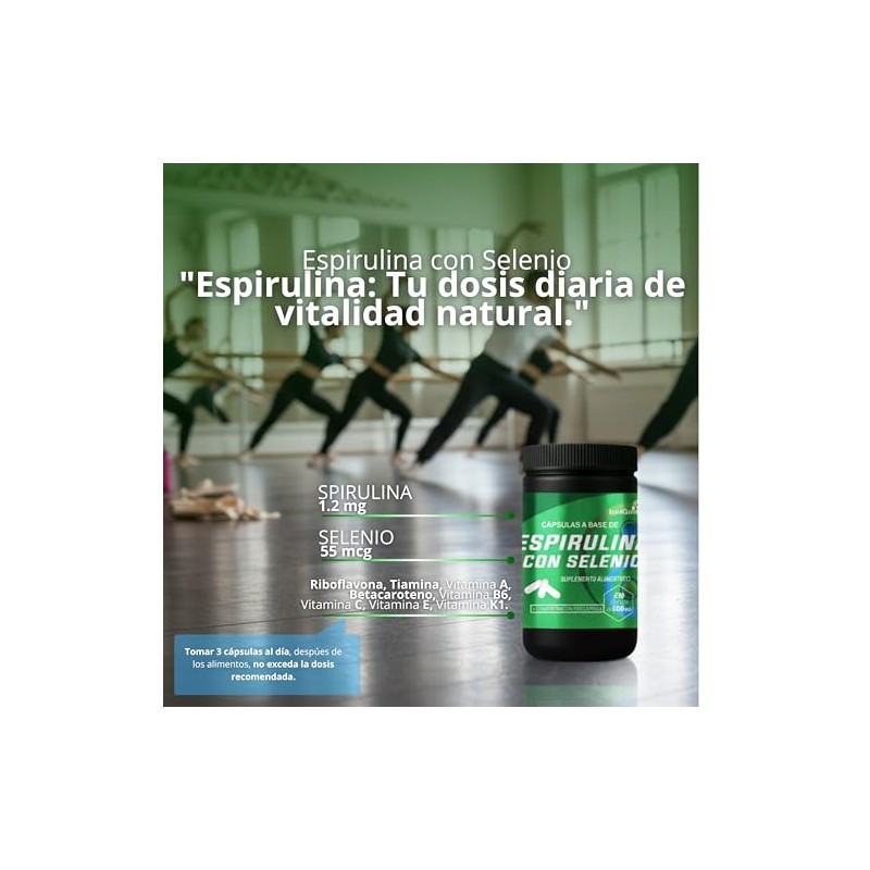 IsaaQuim Espirulina con Selenio 230 Cápsulas 500 mg cada cápsula,