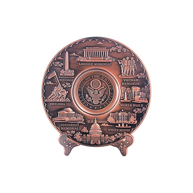 Copper Toned Washington D.C. Metal Souvenir Plate with Stand 6.5