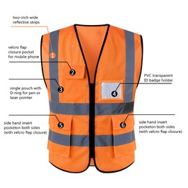 Hi Vis Vests for Women Men High Visibility Reflective Safety Security Vest with Pockets Zipper Front Meets ANSI/ISEA Standards（Large,Orange(mesh))