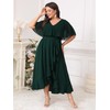 Women Plus Size Long Formal Dress Short Sleeve Chiffon Ruffle