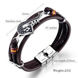 Eymi Mens Multilayer Braided Leather Cuff Bracelet Saxophone Jazz Music Jewelry, 8.3inch Adjustable