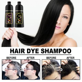 Shampoo Centella Black Hair Dye Shampoo, Instant Hair Shampoo, Natural Black Hair Colour Shampoo 3 in 1, Hair Colour Shampoo for Grey Hair, Instant Black Hair Shampoo, for Men and Women, 500 ml