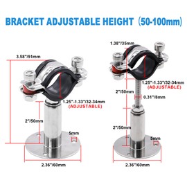 PEROMI 2 Pack Pipe Supports,304 Stainless Steel Wall Mount Ceiling Mount Pipe Bracket Clamp Ring Hanger with Screws for Pipe OD 32-34mm, Bracket Adjustable Height 50-100mm