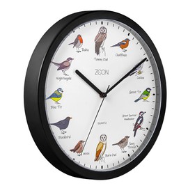ZEON Birdsong Analogue Wall Clock, with Hourly Birdsong Announcements, Black, 29.5 cm, CE4558B