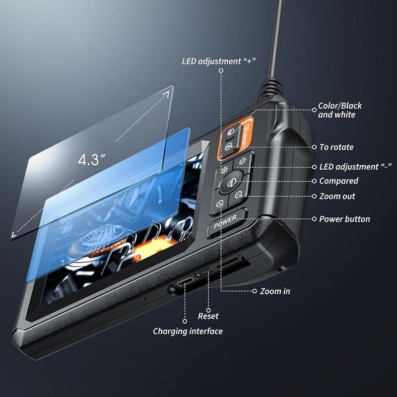 Industrial Endoscope Borescope Camera with Light, 4.3 Inch Screen HD