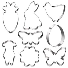 Easter Cookie Cutter Set - 8Pcs Bunny Egg Flower Butterfly Chick Carrot Dog Shape Cookie Cutters, Easter Cookie Cutters for Baking, Easter Set for Biscuit Cutter, Pastry Cutter, Fondant Molds