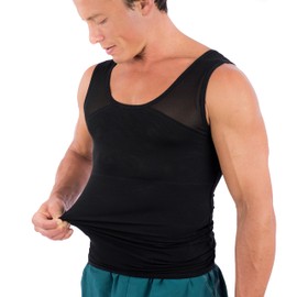 Esteem Apparel 3-Pack Original Men's Compression Shirt to Hide Gynecomastia Abs Chest Stomach Slimming Shapewear (Black, Large)