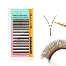 NAGARAKU YY Eyelash Extensions Brown Color Y Lash 0.07mm C Curl Mix Tray 8-12mm Premade 4D Easy Fan Russian Volume Cluster 12 Rows Pre Fanned Wispies Crisscross Eye Lashes