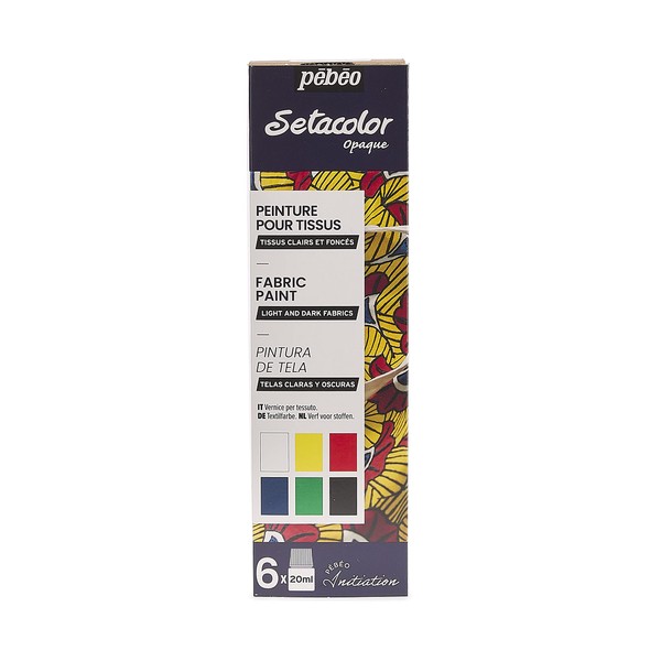 Pebeo Fabric Paints, Can Paint on Dark Fabrics, Setacolor Opaque 20ml x 6 Colors Discovery Set