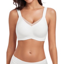 WOWENY Wireless Bras for Women no Underwire Push Up Bra Comfort Seamless Full Coverage Bralettes with Support Everyday Bra White L