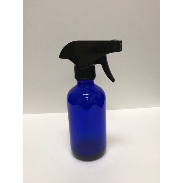 8oz Large Cobalt Blue Boston Glass Bottles with Black Trigger Sprayer- 1 pack