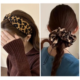 Knotted Headband For Women Stylish Top Knotted Headbands Wide Headbands for Women Hair Scrunchies Hair Accessories (Leopard print, Uniform size)