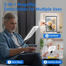 Rechargeable Hands Free Magnifying Glass with Light and Stand, 50 Bright LED Rechargeable Gooseneck Lighted Magnifier for Newspaper, 5X Magnifier for Seniors for Newspaper, Sewing