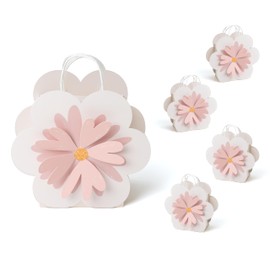 Cheerland Pink Daisy Flower Gift Bag with Handles Goodie Treat Favor Paper Bags for Woodland Floral Spring Baby Shower Birthday Party Decoration and Supplies (Pack of 4)