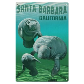 Lantern Press 6x9 Inch Wood Sign, Ready to Hang Wall Decor, Santa Barbara California, Manatees, Manatees