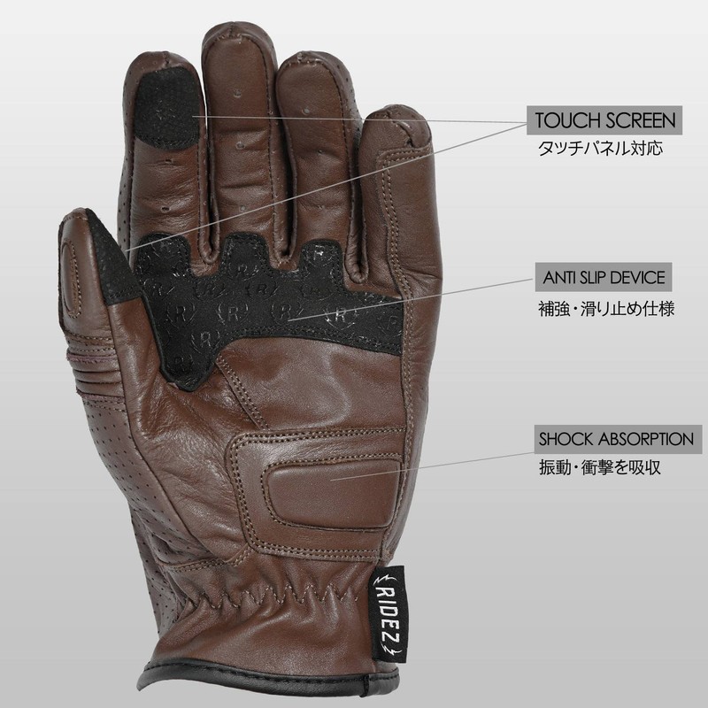 RIDEZ (ライズ) Motorcycle Genuine Leather Protector Gloves, Smartphone Compatible, Men's,
