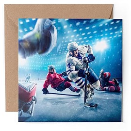 1 x Greeting Card - Ice Hockey Game Puck Sport Goal - Blank Birthday Celebration Anniversary #51217