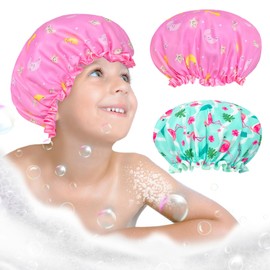 2 Pcs Duschhaube Kinder Elastische Band Doppelte Schichten Wasserdicht Duschhaube Damen Badehaube Damen Dusche Kappe Mit Gerafften Rand Bedecken Ohren Für Lange Kurze Lockiges Haar