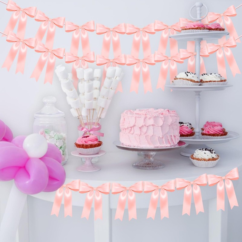 3Pack Pink Bow Garland Banner, Pink Ribbon Bow Party Decorations