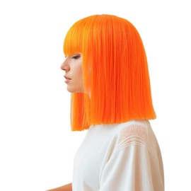 Prettyland Event C1672 Women's Bob Straight Fringe Wig Medium Length Short Straight Heat Resistant Wig for Show Fancy Dress Orange