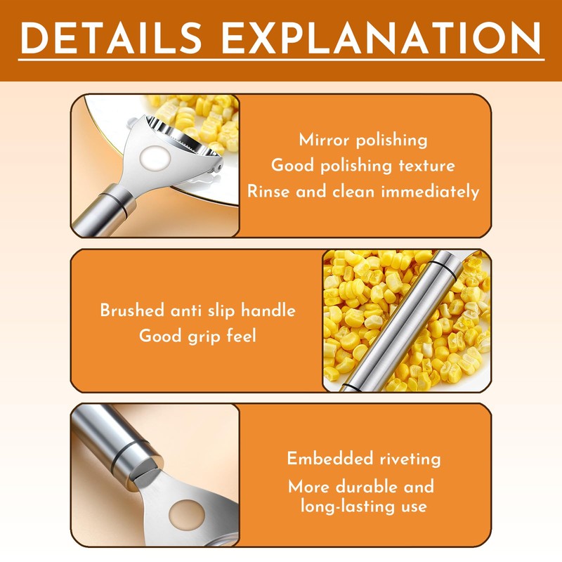 2Pcs Stainless Steel Corn Peeler & Kernel Remover Tool -