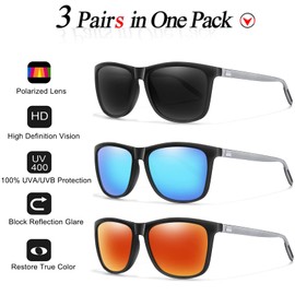 TAMWY 3 Pack Polarized Sunglasses for Men Women UV 400 Protection Lens – Spring Hinge-Come with Zip Case