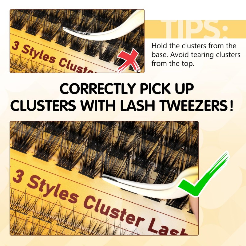 QUEWEL Lash-Cluster Kit 144Pcs D Curl Mixed 3 Styles Eyelashes-Individual