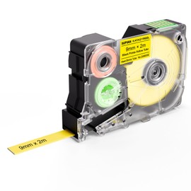 SUPVAN G15M Heat Shrink Tubing Label Tape, Thermal Multi-Purpose Labels for Home, Garage, Office, 0.35in × 6.56ft，Black on Yellow