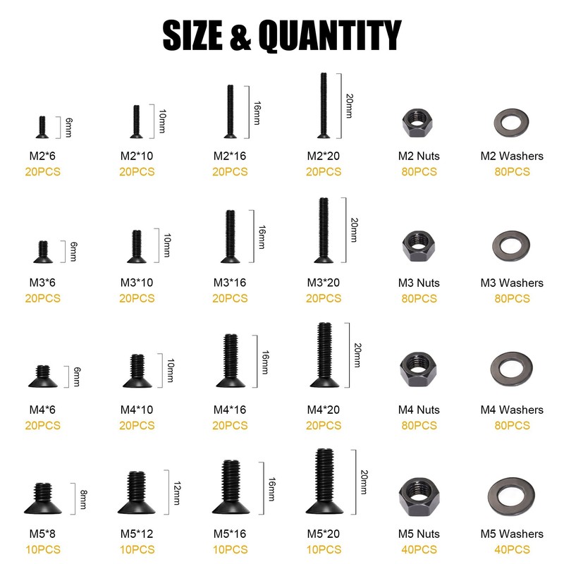 840PCS Metric M2 M3 M4 M5 Hex Socket Flat Head