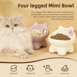 Kesago Elevated Neck Protection Cat Bowl .Cute cat Shape .Send a Bow DIY. Neck Protection to Prevent Vomiting (Keep Away from Black Chin) (Lotus Root Powder)