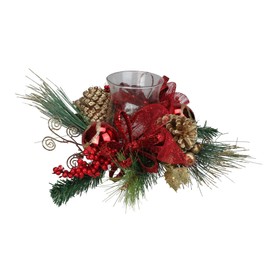 Northlight Ornament and Berry Gold Glittered Christmas Hurricane Pillar Candle Holder, 16", Red