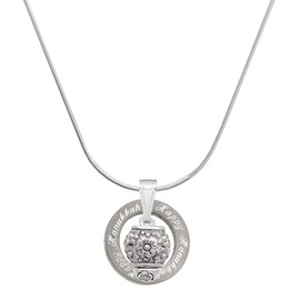 Delight Jewelry Silvertone Flowers Spinner - Silvertone Happy Hanukkah Message Ring Necklace, 18"