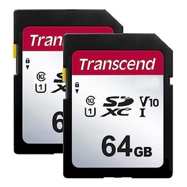 Transcend 64GB Secure Digital SDXC UHS-I Memory Card, Compatible with Canon Vixia HF R400 Camcorder - Class 10, U1, 100MB/s, 300 Series - Pack of 2