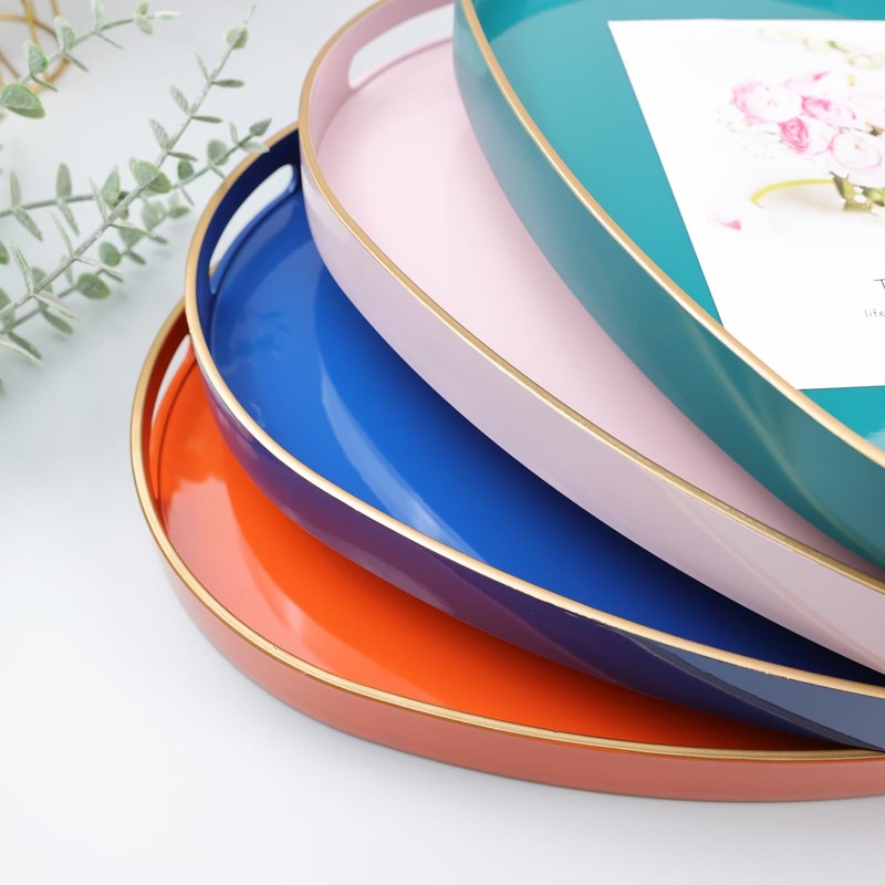 Omuriko Orange Oval Decorative Tray with Handles, Versatile Serving Tray