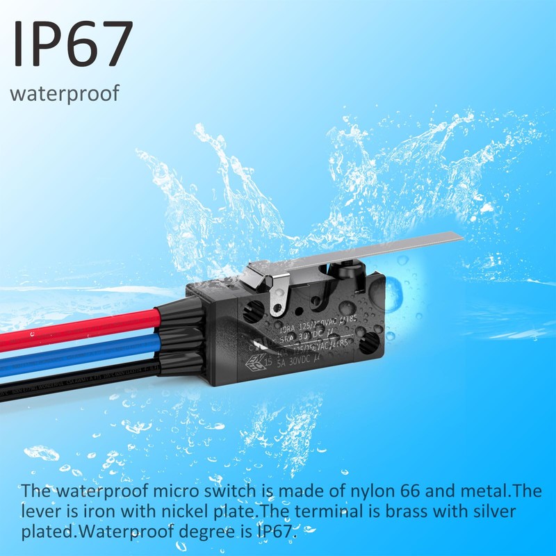 DIYhz Waterproof Micro Switch Long Straight Hinge Lever with Line