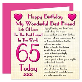 Best Friend 65th Happy Birthday Card - Lots Of Love To The Best Friend In The World - 65 Today