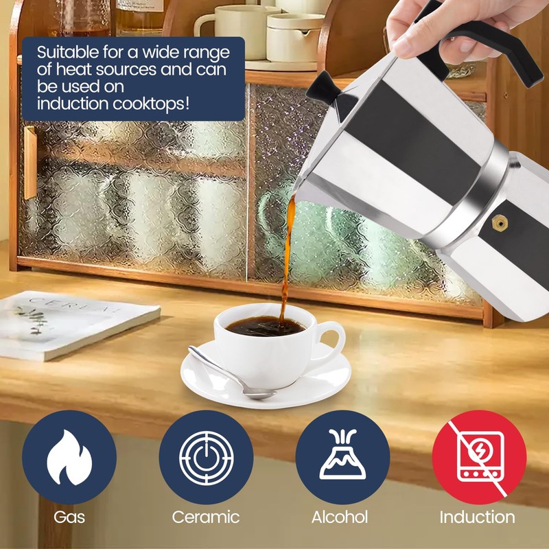 Supvision 6 Cup Moka Pot Aluminum 300ml Italian Coffee Maker