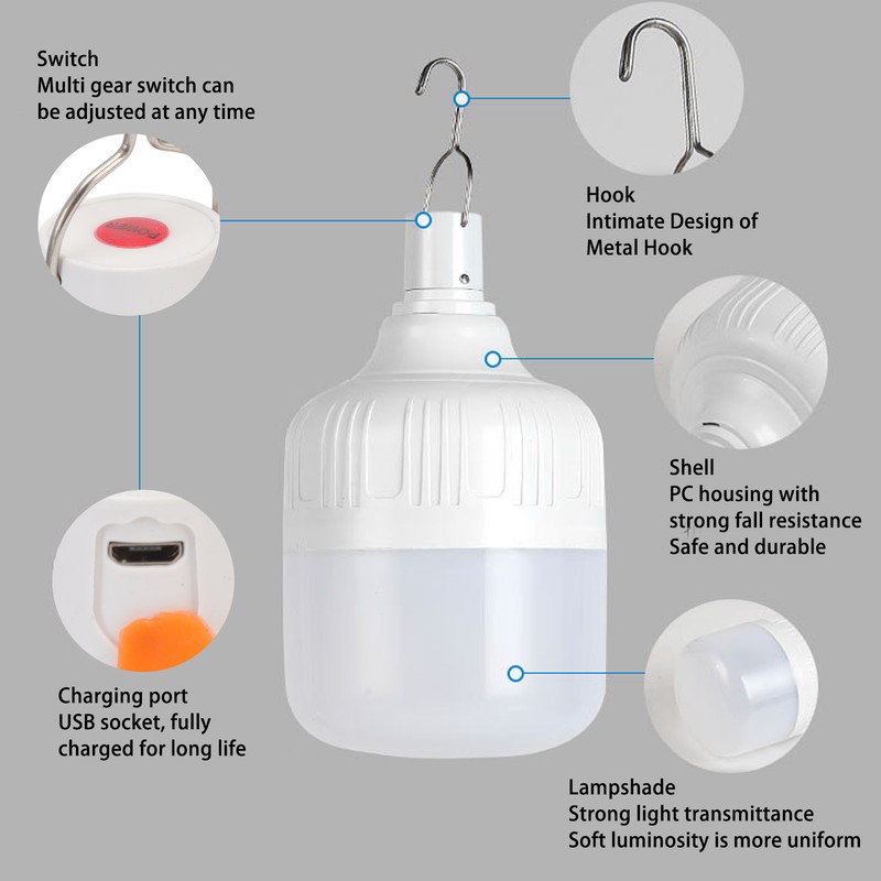 LED Bulb Light Professional High Brightness Dimmable Energy Saving Rechargeable